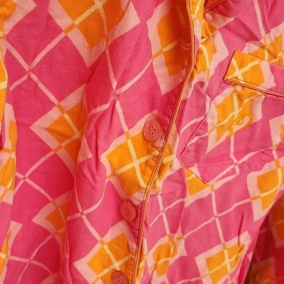 🧡🩷 VICTORIA'S SECRET Flannel Pink/Orange ARGYLE Pajama Set 🩷🧡